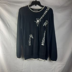 VTG 80s Terazzo Black White Intarsia Giraffe e knit sweater Med.